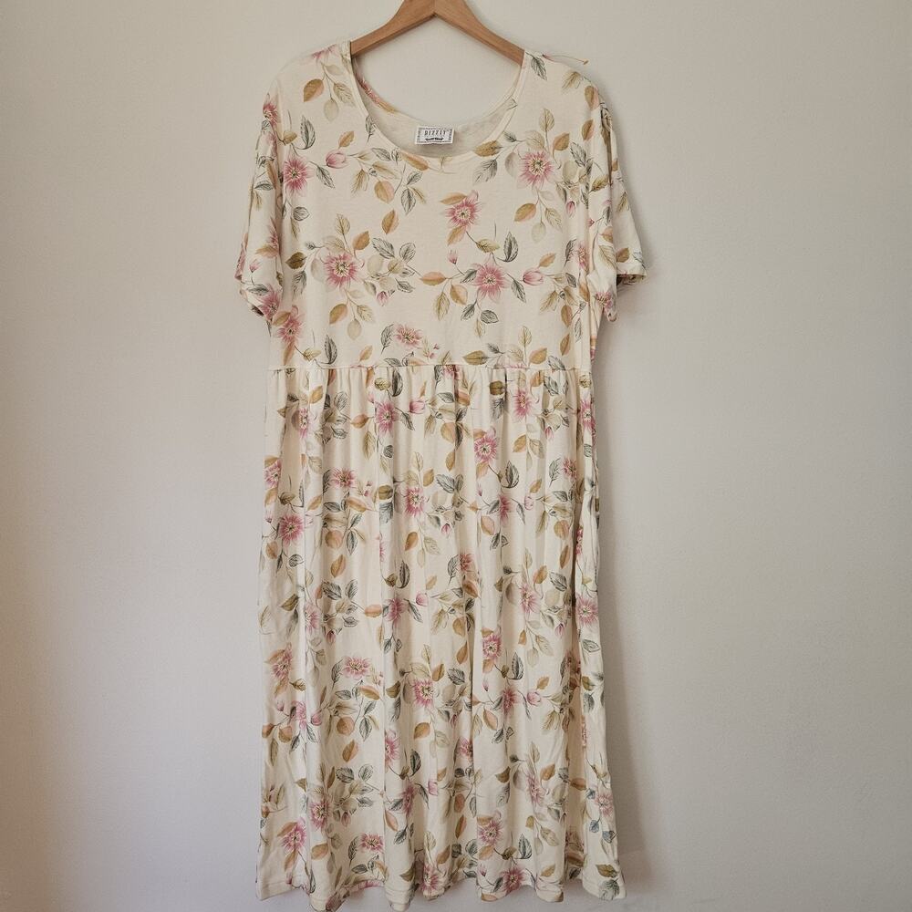 Vintage 90s Bizzit Collection Midi Dress Womens 2x Floral Cottage Prairie Pocket - Picture 1 of 15